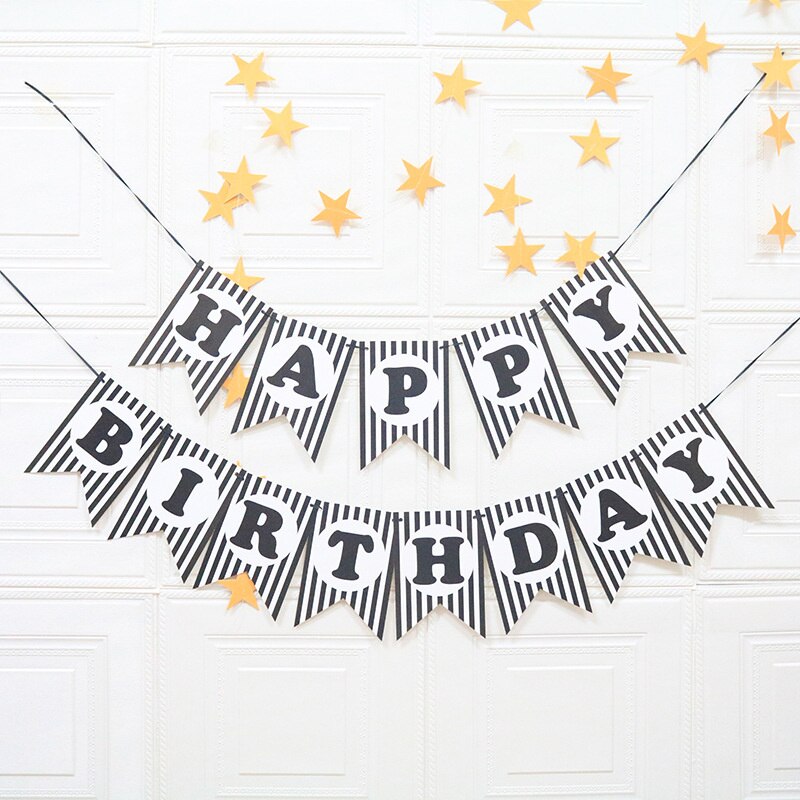 Happy birthday swallowtail flags black and white stripes birthday party background decoration flags