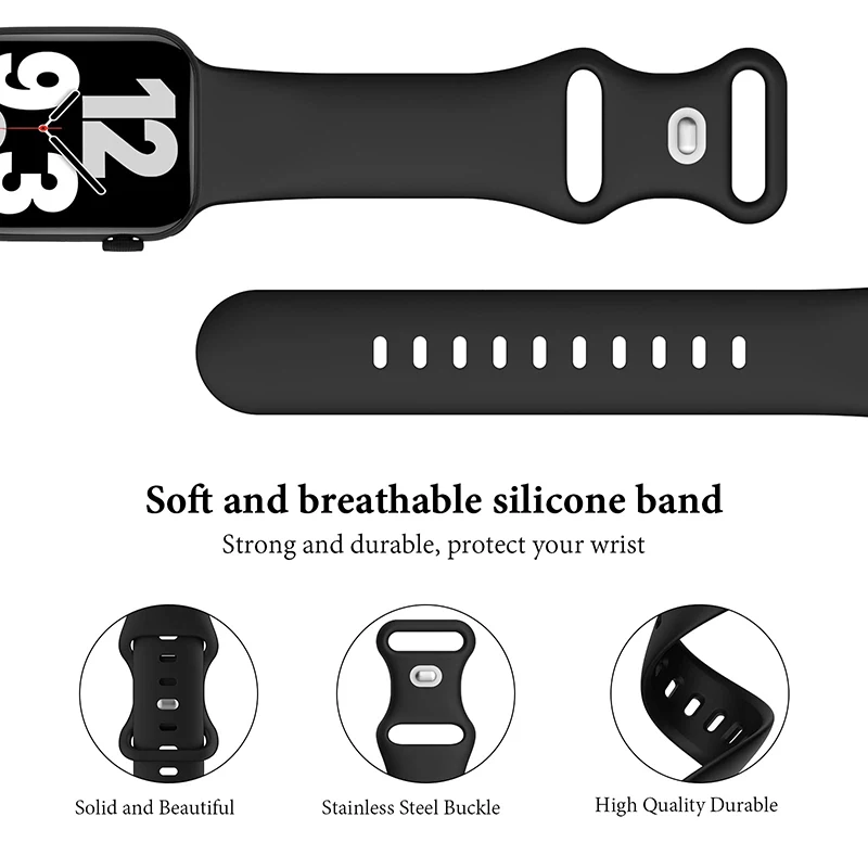 Silicone Strap For Apple Watch Band 45mm 44mm 40mm 41mm 42mm 38mm 49mm 46mm bracelet iwatch series 10 9 8 7 se 3 5 6 Ultra band