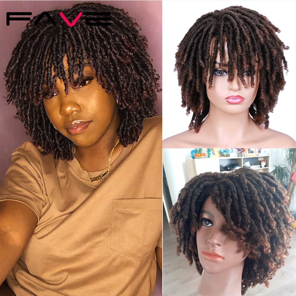Trenzas de pelo sintético de 6 pulgadas de pelo sintético corto con flequillo diosa Soul Locs trenzas de pelo para hombres de FAVE Dreadlock: 1b30