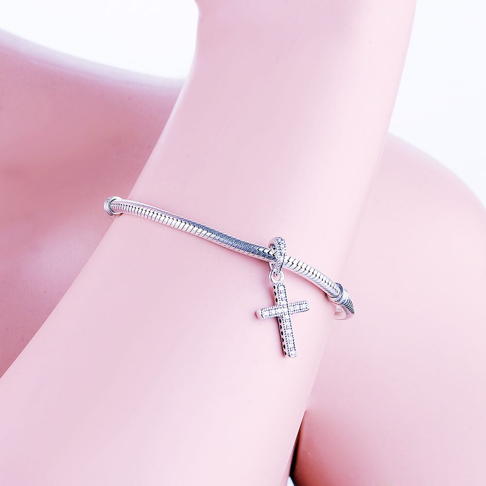 Prijs Kerst 925 Sterling Zilveren Classic Cross Hanger Charms Clear Cz Fit Charms Armband Kralen Diy Sieraden