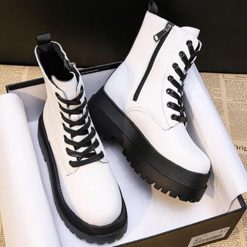 Brand Women White Platform Boots Chunky Heels Warm Fur Winter Ankle Boots for Women Stylish Side Zip Shoes Woman