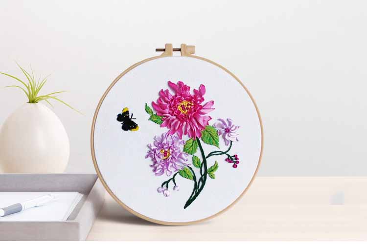 Kit de bordado de cinta con de flores, kit de costura de punto de cruz para principiantes, manualidades DIY, arte de coser hecho a mano, decoración de pared para el hogar: A