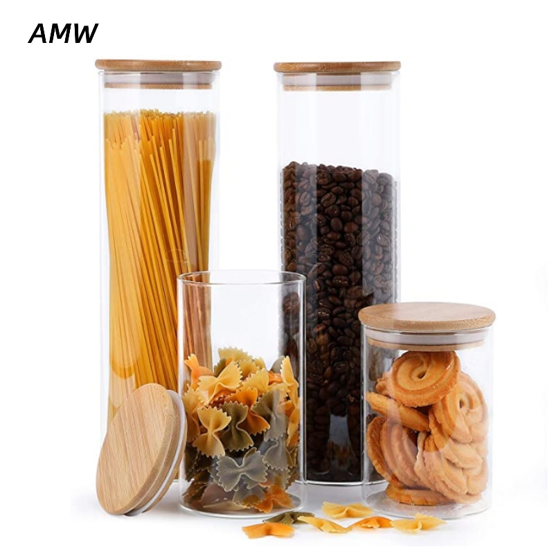 Glass Airtight Jars,Glass Food Storage Jars Containers with Bamboo Lid,Tea Cans Dried Fruit Snacks Storage Bottles