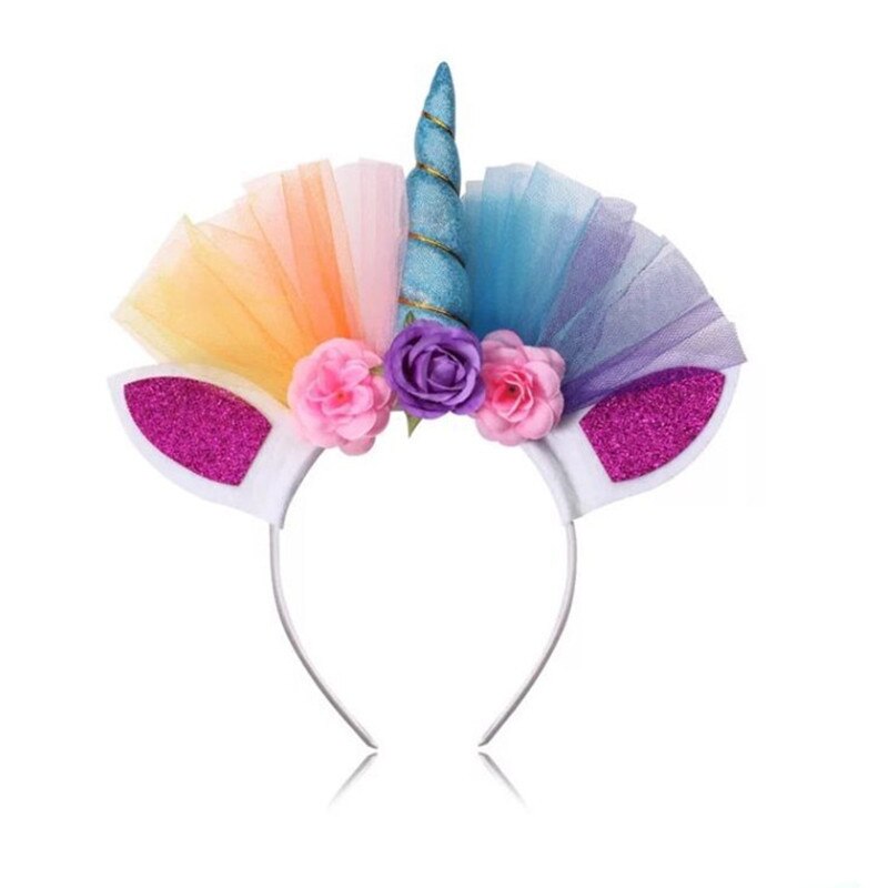 1PC Glitter Unicorn Horns Headbands for Kids Beautiful Flower Headwear Rabbit Ears DIY Hair Accessories Halloween Party