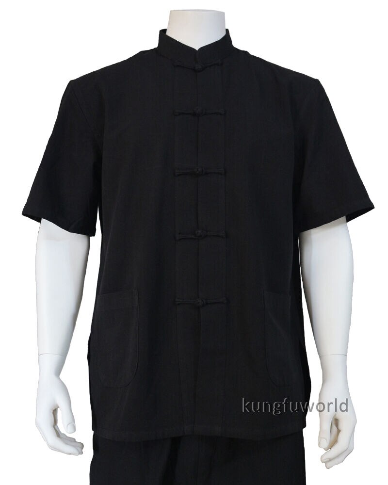 Baumwolle Kung fu Jacke Wushu kampfkunst Flügel Chun Mantel Tai chi Hemden: Schwarz / XXL