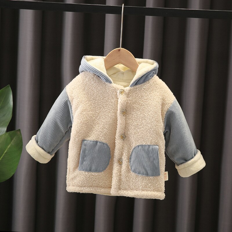 Baby herfst winter fleece jassen voor jongens trenchcoat met capuchon warme cartoon bovenkleding windjack baby kinderjassen: Lichtblauw / 9m