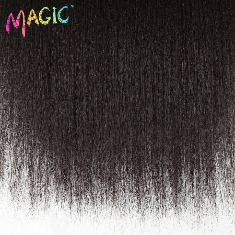 Yaki – Tissage synthétique droit magique, 2 pièces/lot de cheveux naturels, faisceaux de cheveux longs noirs, tissage de fibres haute température de 22 pouces