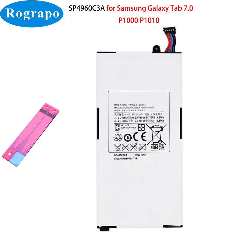 4000mA Original SP4960C3A Tablet PC Battery For Samsung Galaxy Tab 7.0 SCH-i800 I800 7&quot; P1000 P1010 GT-P1000 GT-P1010