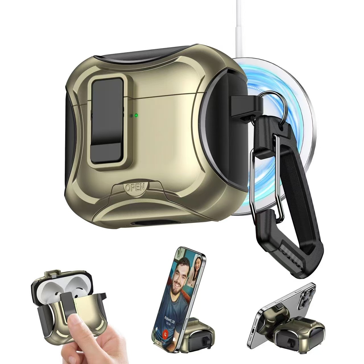 2025 pour Airpods 4 étui adapté étui pour écouteurs couverture à ressort étui de protection pour écouteurs magnétiques 3D pour AirPods Pro 2 étuis: 2XS / MARRON