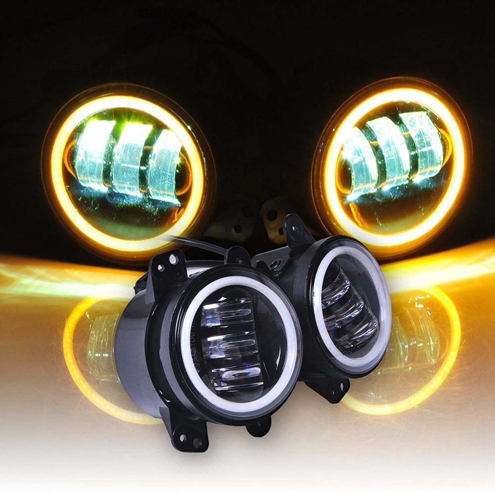 2PCS 4Inch Round Led Fog Lights 30W 6000K White Halo Ring DRL Off Road Fog Lamps For Jeep Wrangler JK TJ LJ Dodge Journey: yellow