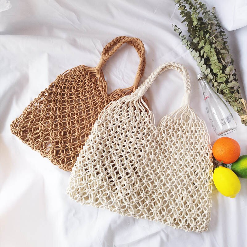 Dames damesmeisje geweven schoudertas handtas rits katoenen draad vintage voor reizen strand xr