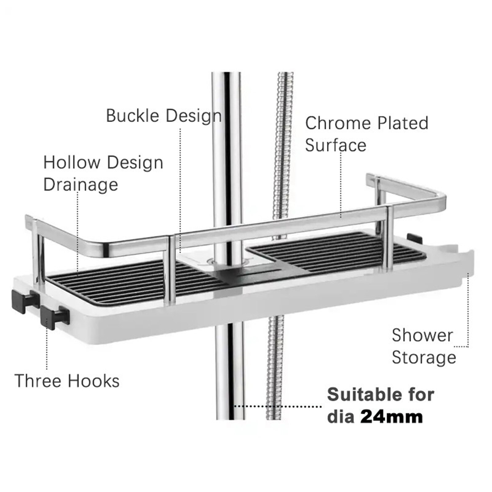 Bathroom Pole Shower Storage Shelf Stand Stainless Steeel Organizer Bathroom Shelves Single Level Shower Tray Bathroom Shelf