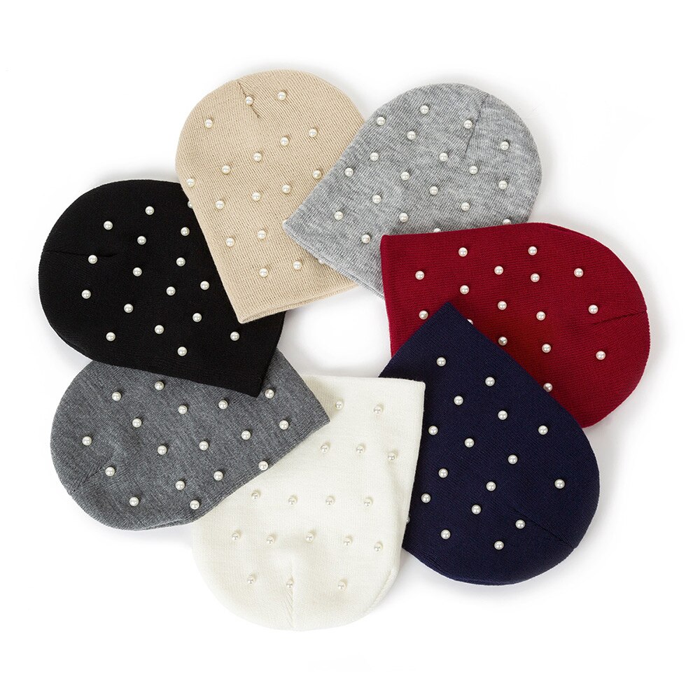 TRUENJOY-gorros de perlas para Otoño e Invierno para mujer, sombrero de punto con solidos y solidos, para sombreros invierno Mujer