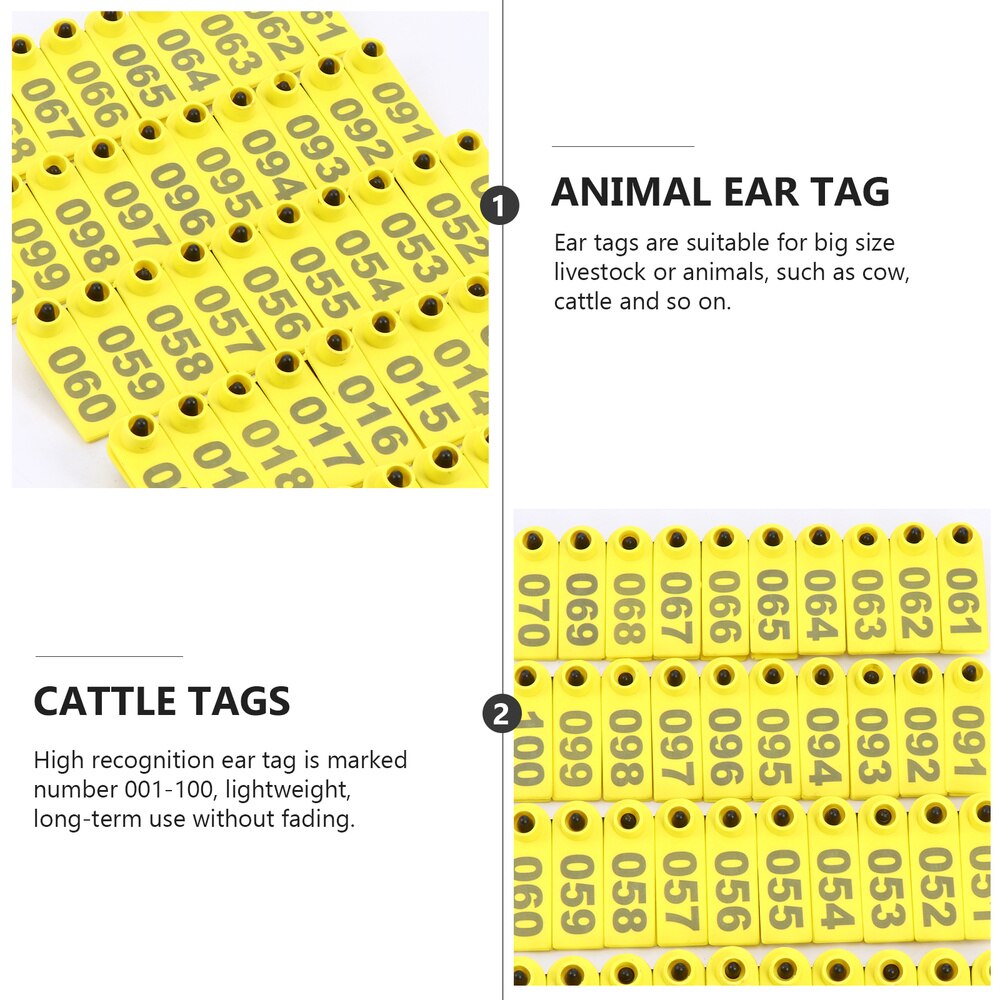 100pcs Animal Numbered Number Tags Identification Tags ID Tag Ear Tag Signs Ear Tags for Herd Livestock Pigs Cattle