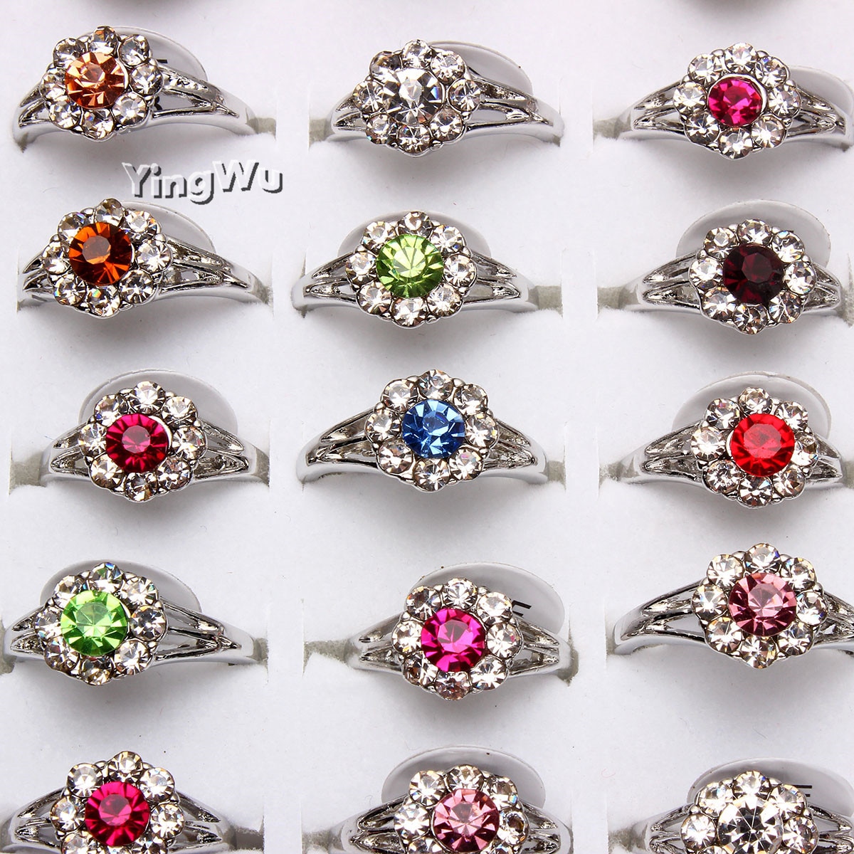 Yingwu 50 stuks Bloem Sieraden Veel Mixed Crystal Rhinestone vrouwen Ringen