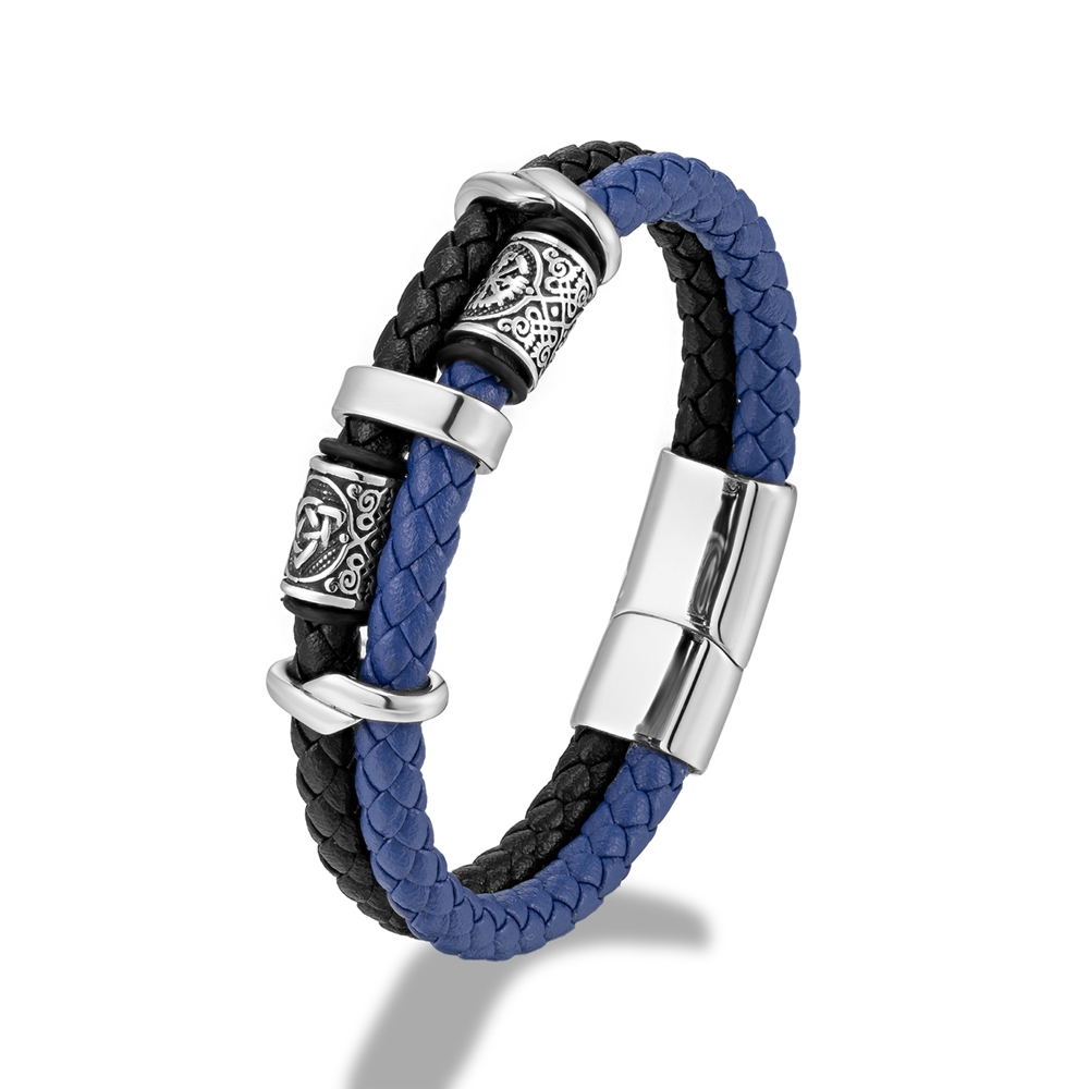 Mkendn punk vikingstil rustfritt stål kompass norrøne runer amulettperler flettet flerlags lærarmbånd mann pulsera: 19cm / Lysegult gullfarge