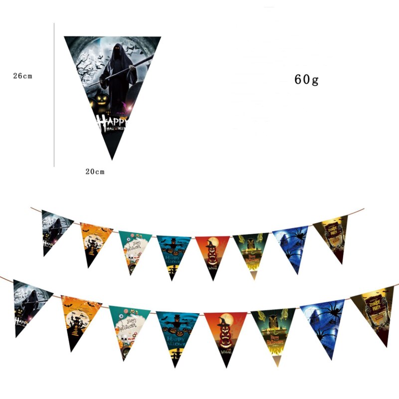 Driehoek Pull Vlag Vleermuis Schedel Pompoen Papieren Pull Bloem Decoratie Halloween Pull Vlag 3M Halloween Party Diy Decoraties: E