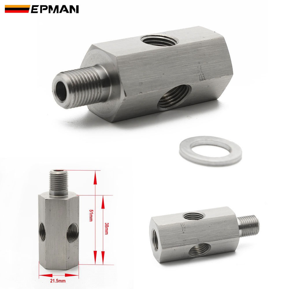 EPMAN 1/8'' NPT & 1/8" BSPT & M10 Oil Pressure Sensor Tee Adapters Turbo Supply Feed Line Gauge Stainless Steel CGQ200