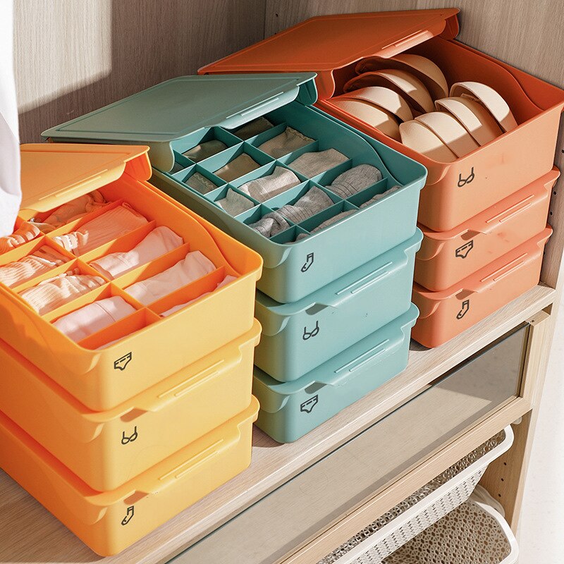 Closet Drawer Storage Box Divider Organizer 15 Grids Socks Bra Underwear Dormitory Wardrobe Boxes Desktop Wardrobe Shelf Divider
