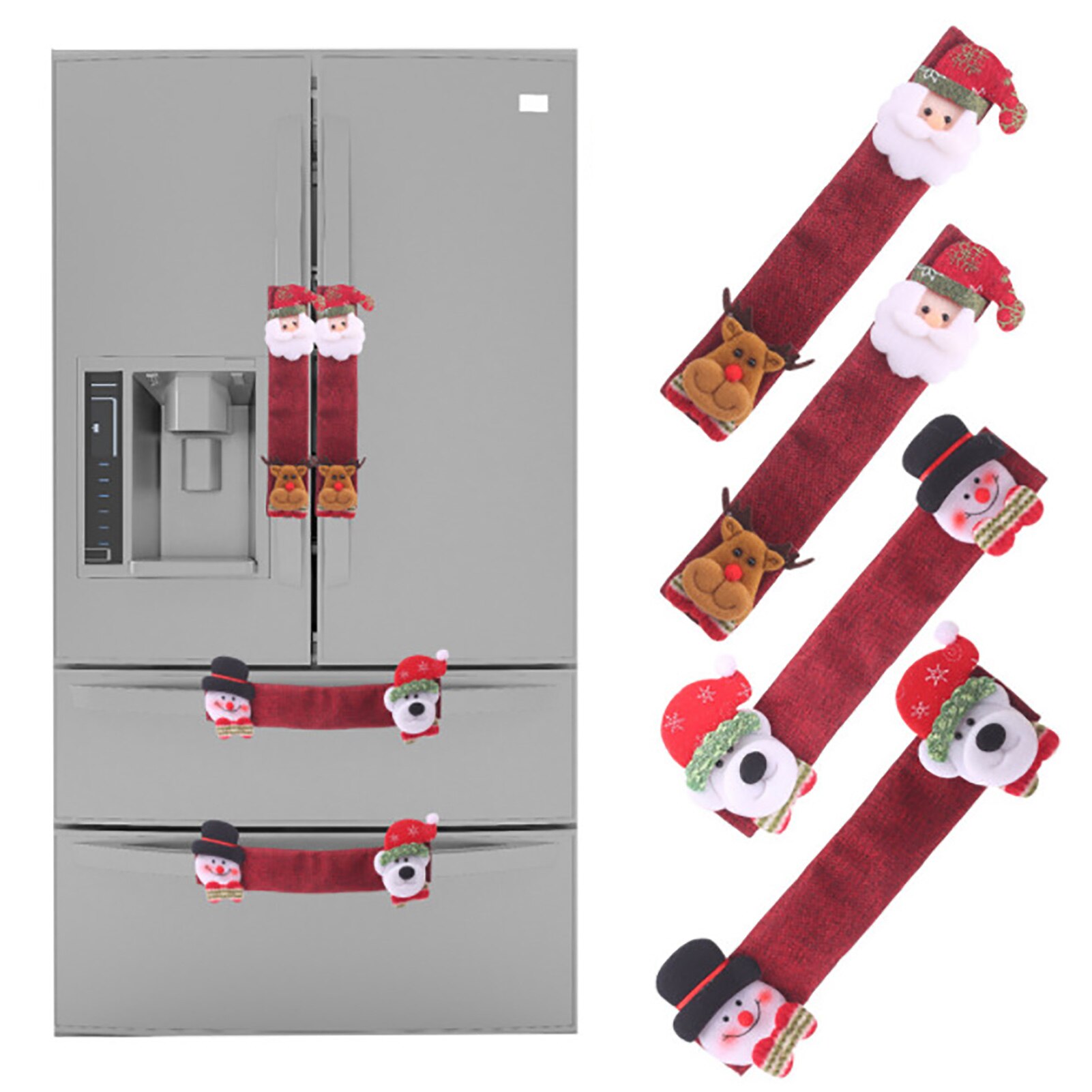 Cubierta de manija de refrigerador de Navidad, Pomo de puerta Protector de tela de Papá Noel, muñeco de nieve, cocina, horno microondas