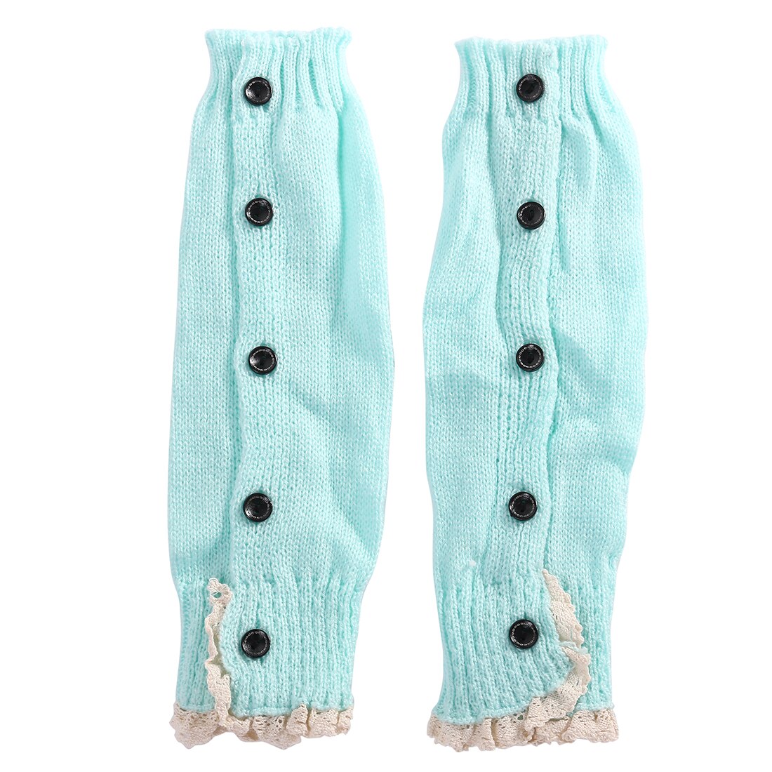 Varme børn piger trendy strikket knap blonder benvarmere trim boot manchetter benvarmer: Blå