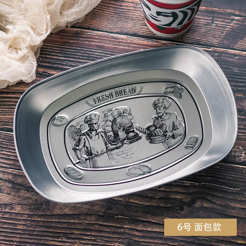 Europese Retro Ijzeren Plaat Boot Plaat Blik Lade Plaat Retro Metalen Snack Plaat Platen Keramische Houten Plaat Snack Gerechten: Bread No .6