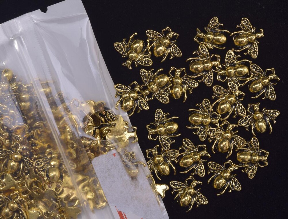 50pcs 8 styles Antique Bronze miel abeille breloques ongles déco abeille breloque pour ongles gel courrier vernis /bijoux artisanat breloques, JH-44: 356-50pcs