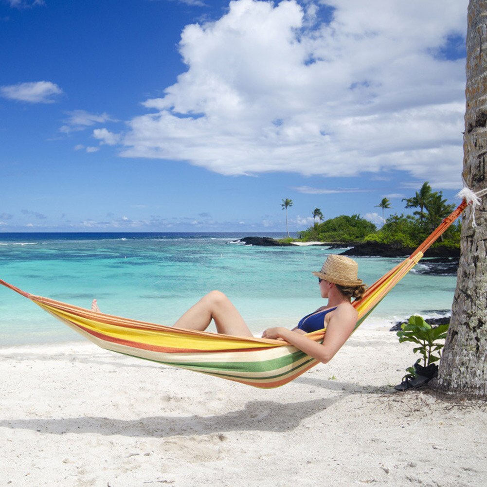 Canvas Striped Hammocks Ultralight Camping Travel Hammock with Portable Backpack Rainbow Outdoor Leisure Garden Hanging Swing