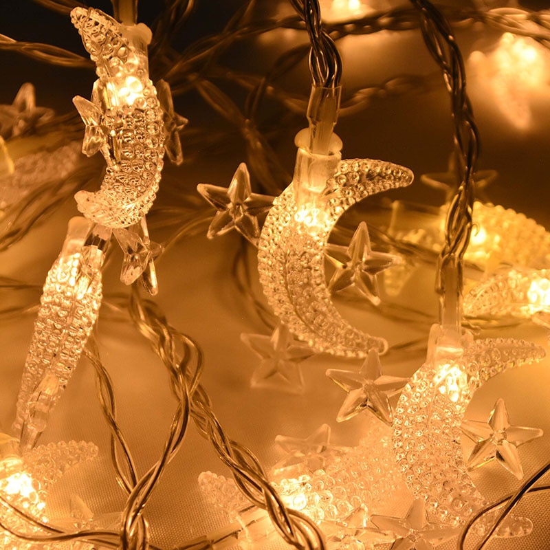 Moon Star LEd Light String Eid Mubarak Decoration for Home Ramadan Kareem Muslim Islamic Decor Hajj Mubarak Eid Al Adha