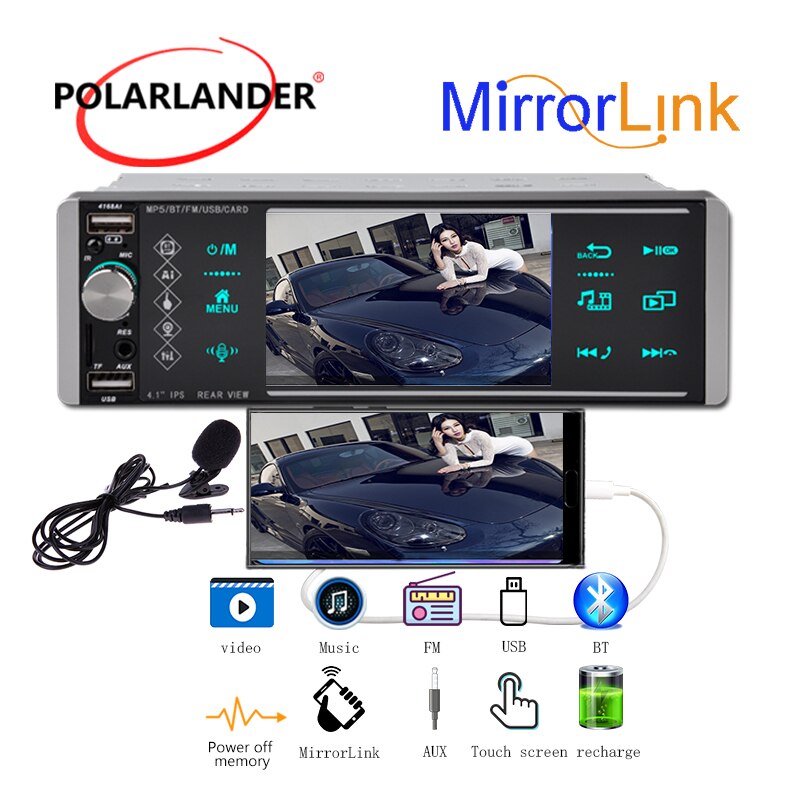 1 Din 4 pulgadas coche Radio 2USB EQ Bluetooth HD Wince 1080P SD FM U disco Sapacitive pantalla RM Android AUX de voz inteligente MP5: radio with mic