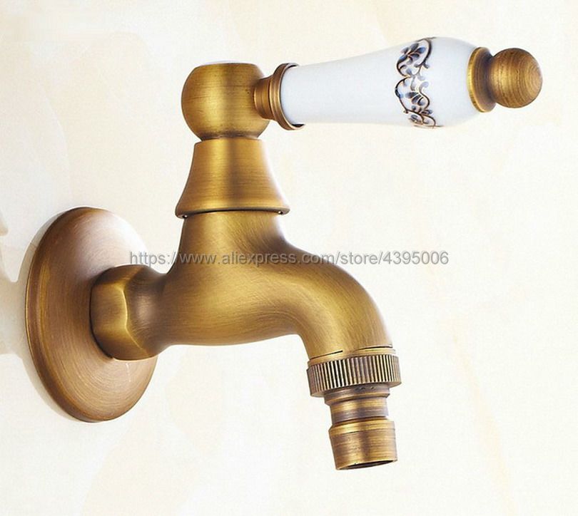 Antique Brass Outdoor Faucet Garden Bibcock Tap Bathroom Washing Machine Faucet Laundry Sink Cold Water Tap Bav132