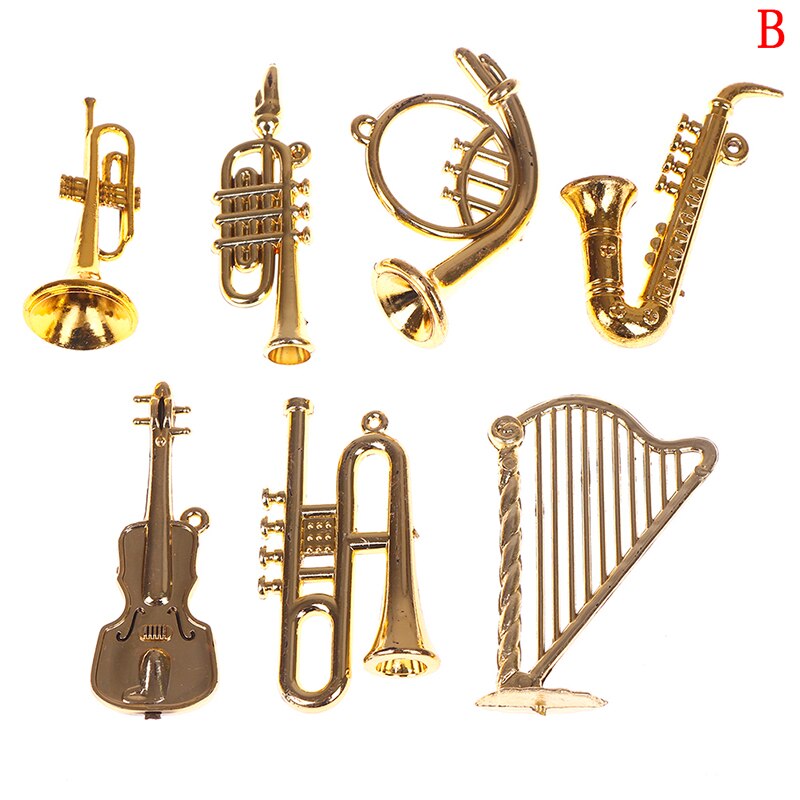 7/14Pcs Mini Plastic Muziekinstrument Goud Kerstboom Opknoping Voor Vrienden Verzamelen Musical Leuke Hanger Xmas Decor: B