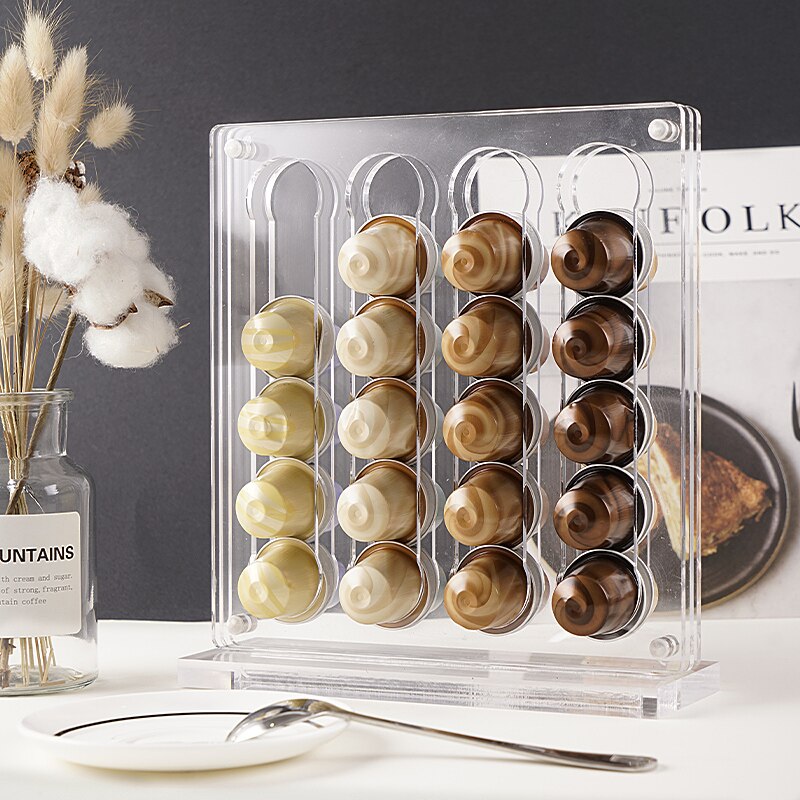 Gennemsigtig nordisk akryl nespresso kaffepuder holder display rack kaffe kapsel stativ køkken kapsel opbevaring rack