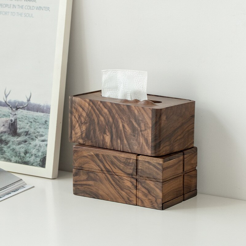 Nordic black walnut paper box solid wood tissue box Japanese living room wooden multifunctional storage box