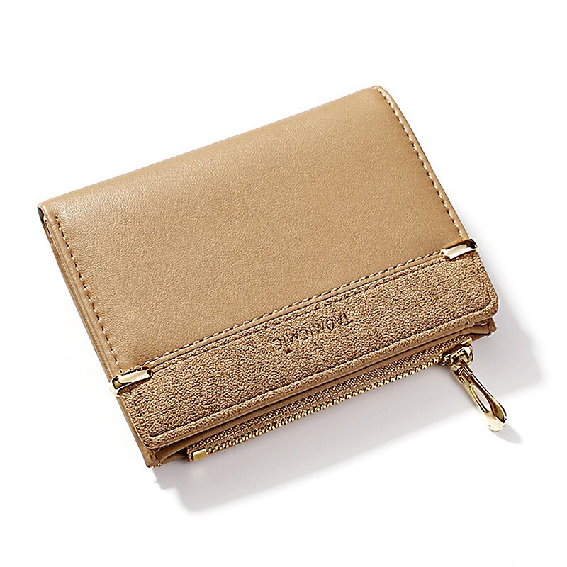 Women Short Wallets Coin Purse Multi-card Position Solid Color Wallet Buckle Zipper Ladies Wallet Standard Wallets: Khaki