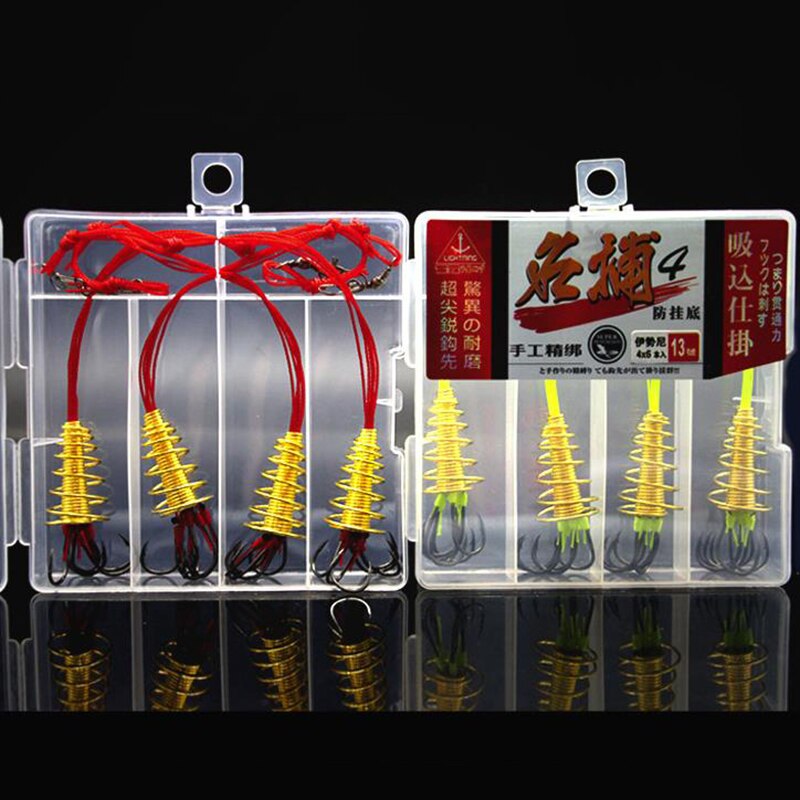 4set/box Explosion 6 Hook Beads Fishing Hook Fishing Lure Bait Trap Feeder Cage Sharp Fishing Hook with Stainless Steel Springs