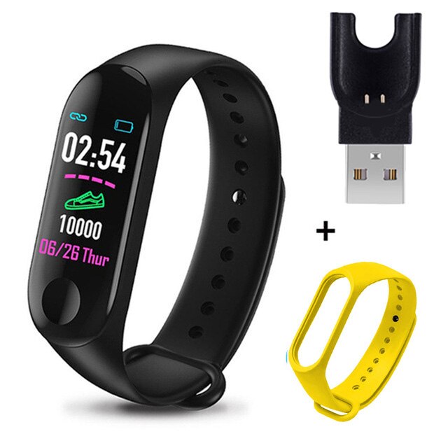 M3 Smart Bracelet Heart Rate Blood Pressure Health Waterproof Smart Watches M3 Pro Bluetooth Watch Wristband Fitness Tracker: Black Yellow