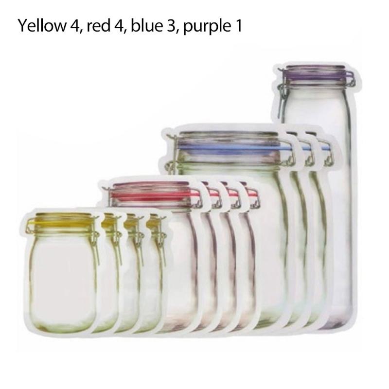 Reusable Waterproof Seal Fresh Food Storage Bag Mason Jar Bottles Bags Nuts Candy Cookies Bag Snacks Sandwich Zip Lock Bags: 12pcs