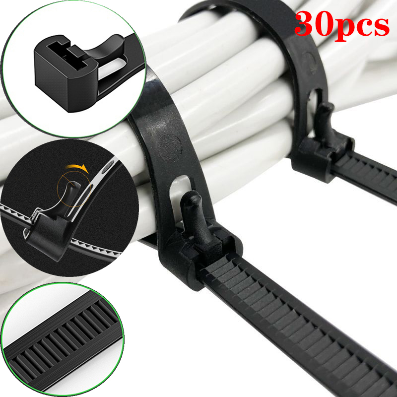 Paquete de 50 bridas de nailon con bucle extraíble, sujetadores de banda de plástico autoblocantes, bridas para cables, bridas para cables de nailon reutilizables