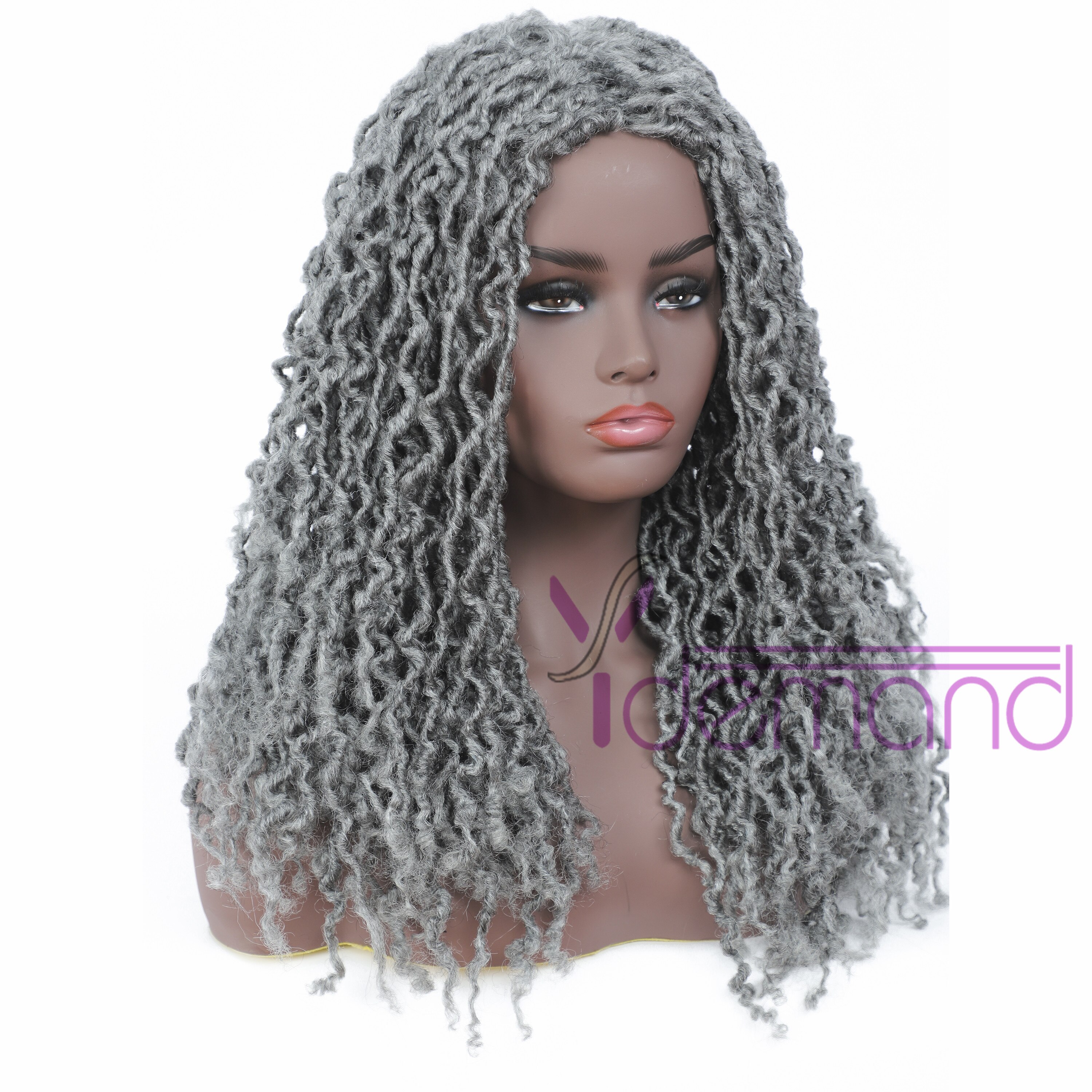 Y demand Long Dreadlocks Braided Wigs Grey Goddess Faux Locs Hair 24inch Natural Synthetic Wig For Black Women/Men