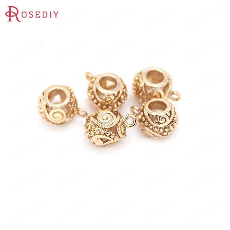 10 stk 11mm 24k champagne guldfarvet belagt messing perler med stort hul charms connector gør-det-selv smykketilbehør