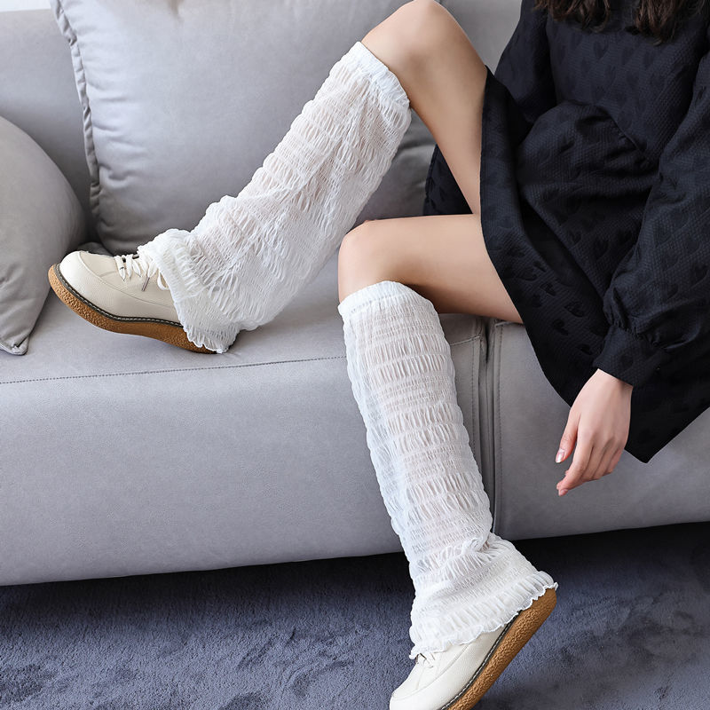 Zomer Uitlopende Beenwarmers Vrouwen Witte Holle Lange Kousen Kniehoge Ademende Meisjes Beenwarmer Y2k Kawaii Mesh Sok: zwart