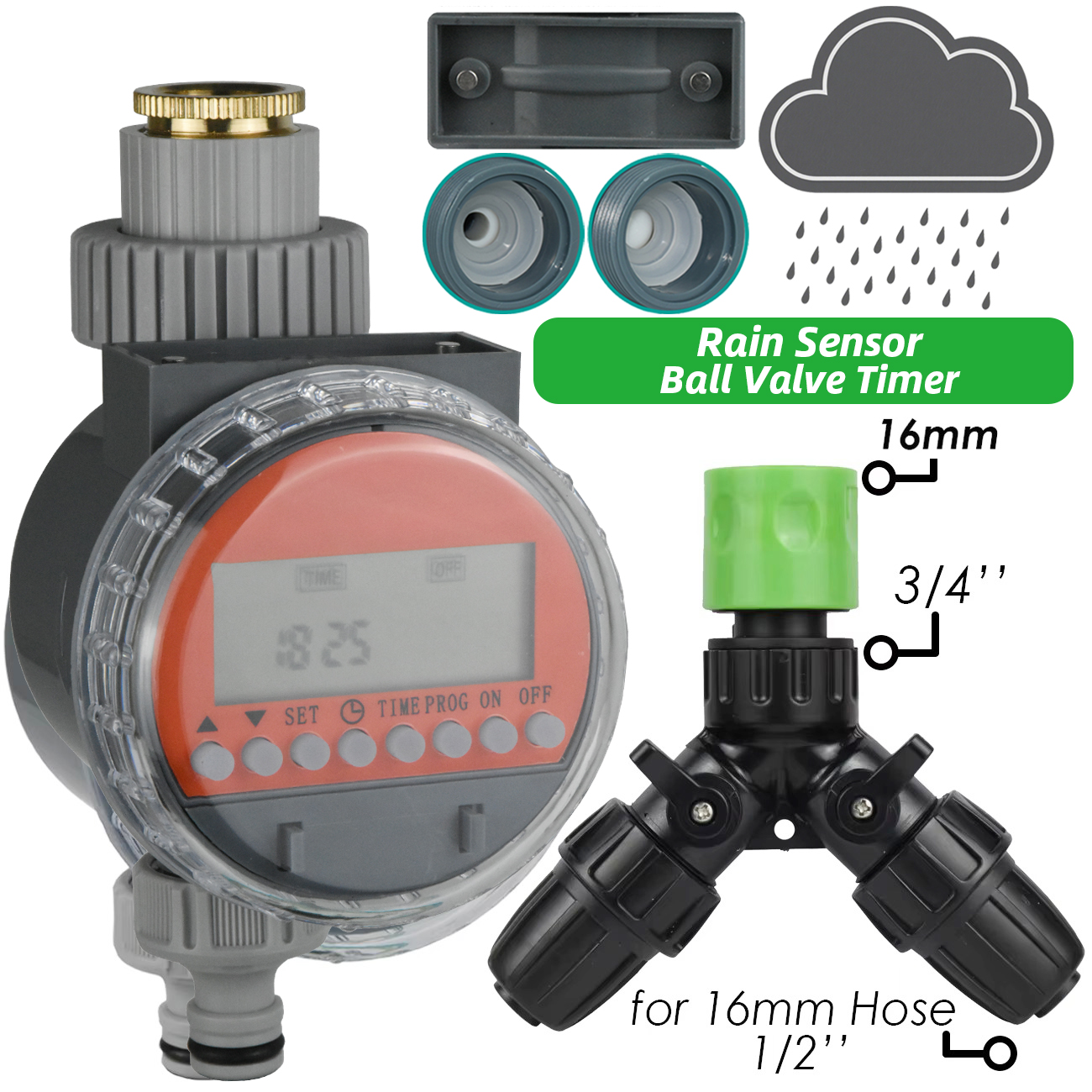 Zawór kulowy czujnika deszczu robić szklarni KESLA, bezciśnieniowy, z timerem robić automatycznego nawadniania, zestaw robić nawadniania kropelkowego, zbiornik na wodę.: Srebrny