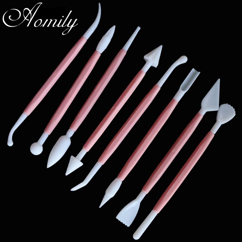 Aomily 8pcs/Set Sculpture Double Sugar Modeling Cutter Smoother Polymer Clay Mold Fondant Gum Paste Decorating Tool Kit