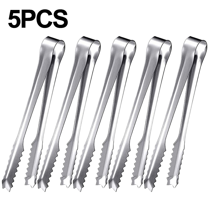 Stainless Steel Ice Tongs Coffee Sugar Cubes Small Clips BBQ Meat Tong BBQ Bread Food Clamp Wedding Birthday Party Kitchen Tools: Dark Khaki