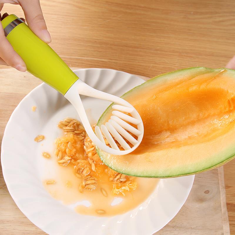 Godis färgad multifunktionell fruktmassa utgrävd sked splitter fröade köksredskap remsa skärare plast frukt gräv sked