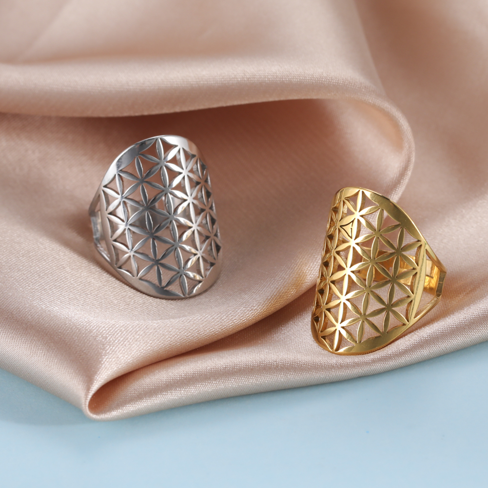 LIKGREAT Anelli regolabili con fiore della vita Vintage per le donne nuovo anello in acciaio inossidabile vichingo regalo di gioielli con amuleto con geometria sacra