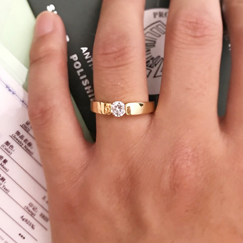 Bague de fiançailles de mariage pour hommes et femmes, bijou Simple rond clair CZ avec certificat Original S925