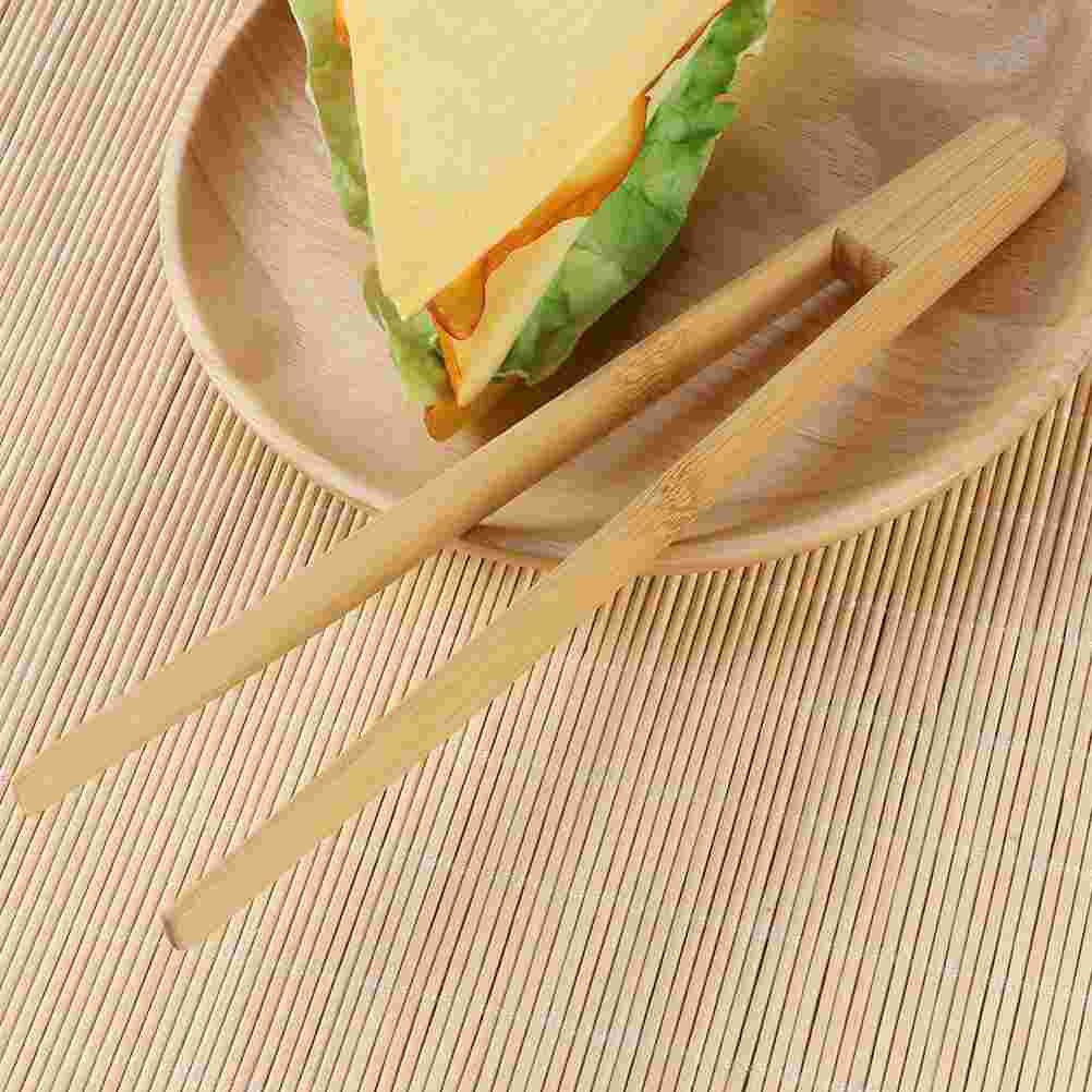 2pcs Bamboo Toaster Kitchen Tongs Long Easy Grip Toaster Serving Tongs for Cooking Toast Bread Barbecue Grilling Baking Frying