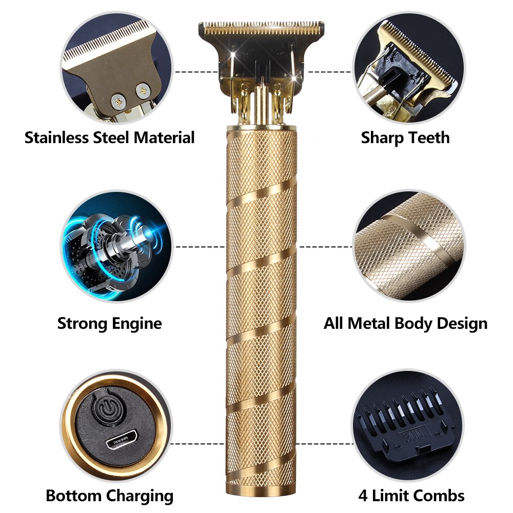 2022 USB Rechargeable T-shaped Bald Hair Trimmer Electric Clipper Cordless Shaver Beard for Men Barber Cutting Machine T9LCD